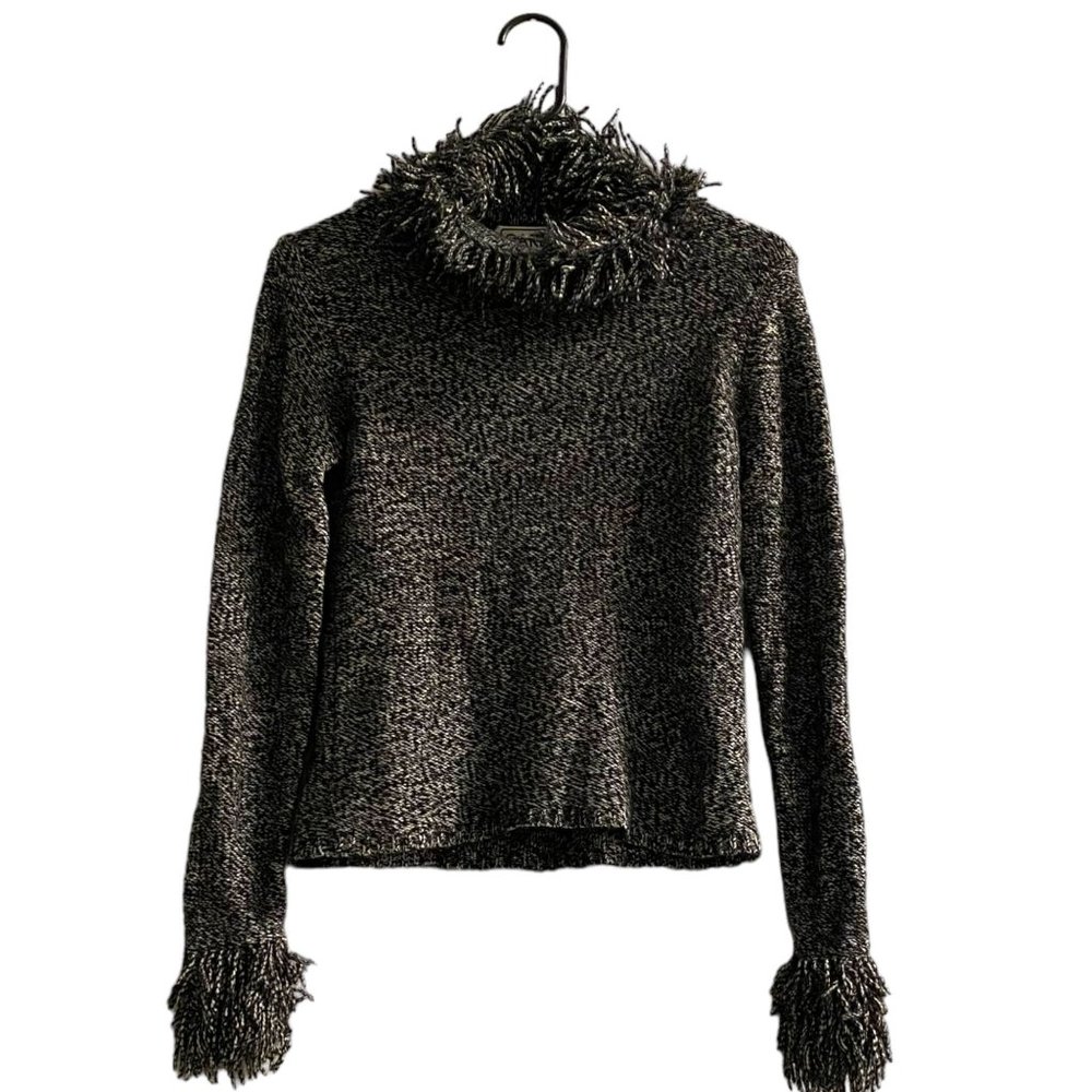 Vintage Carlisle Cashmere Fringe Detailed Long Sleeve Sweater Cowl Grey S/P